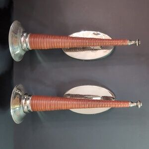Bombay set of 2 Leather Wrapped/Metal Candle Sconces.